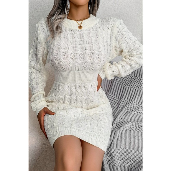 Cable-Knit Long Sleeve Mini Sweater Dress - Picture 9 of 9